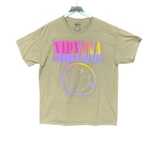 Nirvana Band Tee‎ Mens XL Smiley Face Graphic T Shirt Grunge Rock Retro NWOT